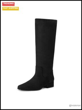 Suede Knee High Boots Low Heel Tall Boots Square Toe Women